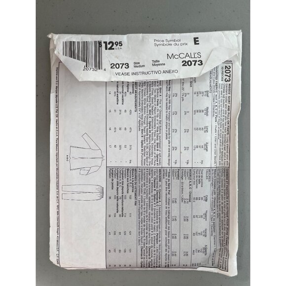 McCalls 2073 Shirt and Pants Size Medium 12-14 Sewing Pattern Mandarin Collar - Picture 3 of 7